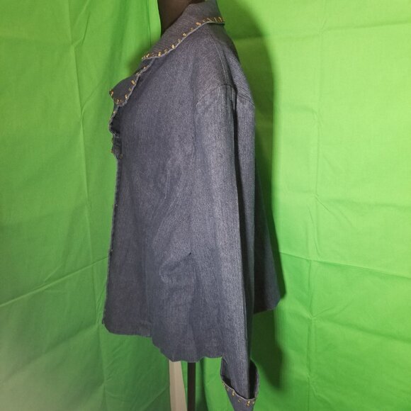 Odeliah Denim Blue Jacket Womens Plus Size 24W Bronze Metal Accents Vtg Retro - Picture 2 of 7